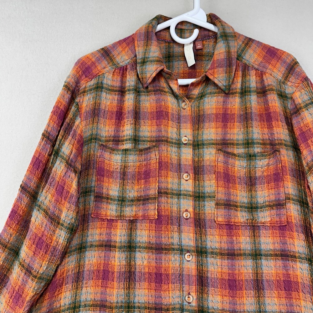 Pilcro Plaid Button-Down Shirt in Orange, Purple & Green